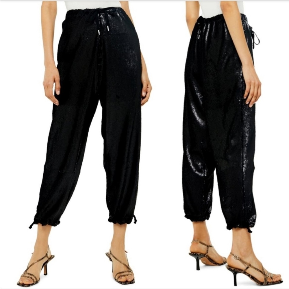 Topshop Black Sequin Jogger Pants SZ US 2 NWOT